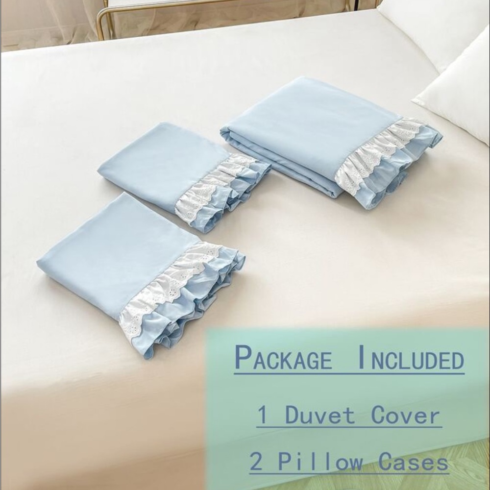 Blue Ruffle Full Comforter and Pillowcase Set - Picture 4 of 4